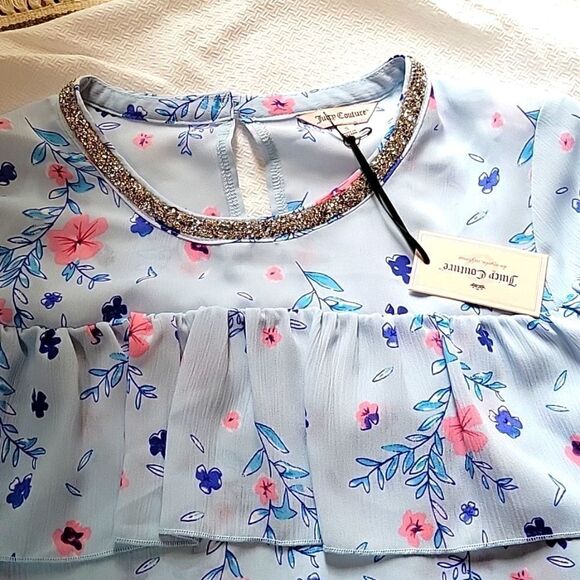 JUICY Couture Light Blue Floral Ruffle Layer Top Small NWT - Picture 2 of 6
